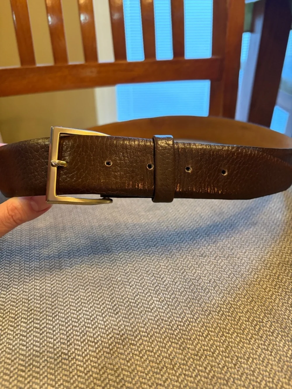 Devon brown full grain steerhide belt 36 cashmere steerhide lined gold buckle